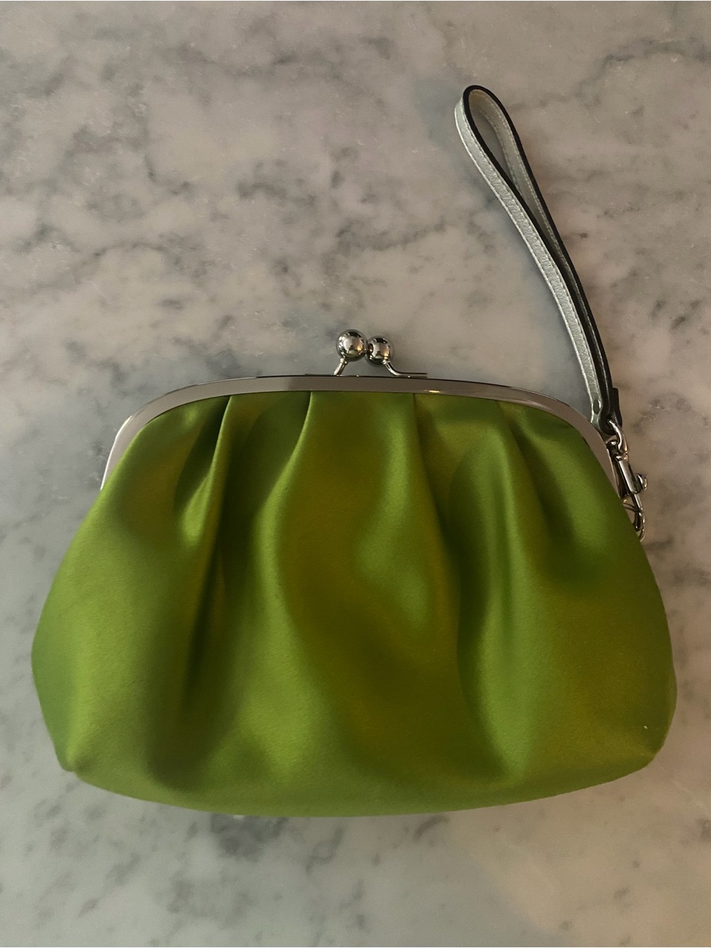 Coach Lime Green Satin Kiss-Lock Wristlet Clutch - Picture 2 of 8